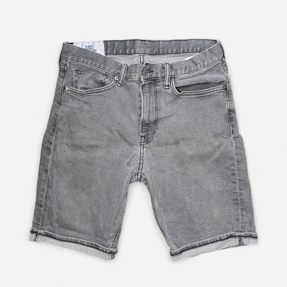 Grey Denim Men's Bermuda Skater Shorts with Folded Cuff; SIZE MENS 32"